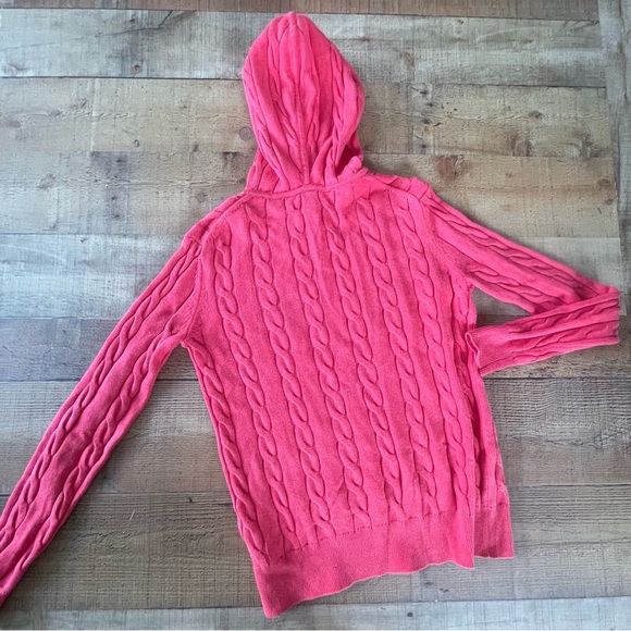 Brooks Brothers Cable Knit Pullover Hoodie Sweater 100% Cotton SMALL Coral Pink - Picture 2 of 7